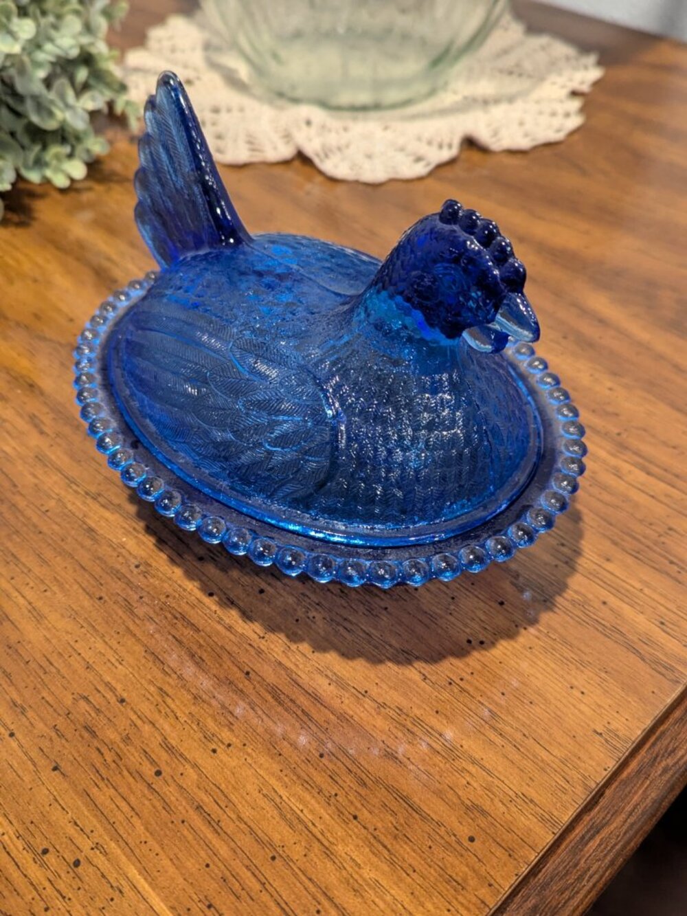 Very Rare - Vintage Indiana Glass Cobalt - Blue Hen On A Nest